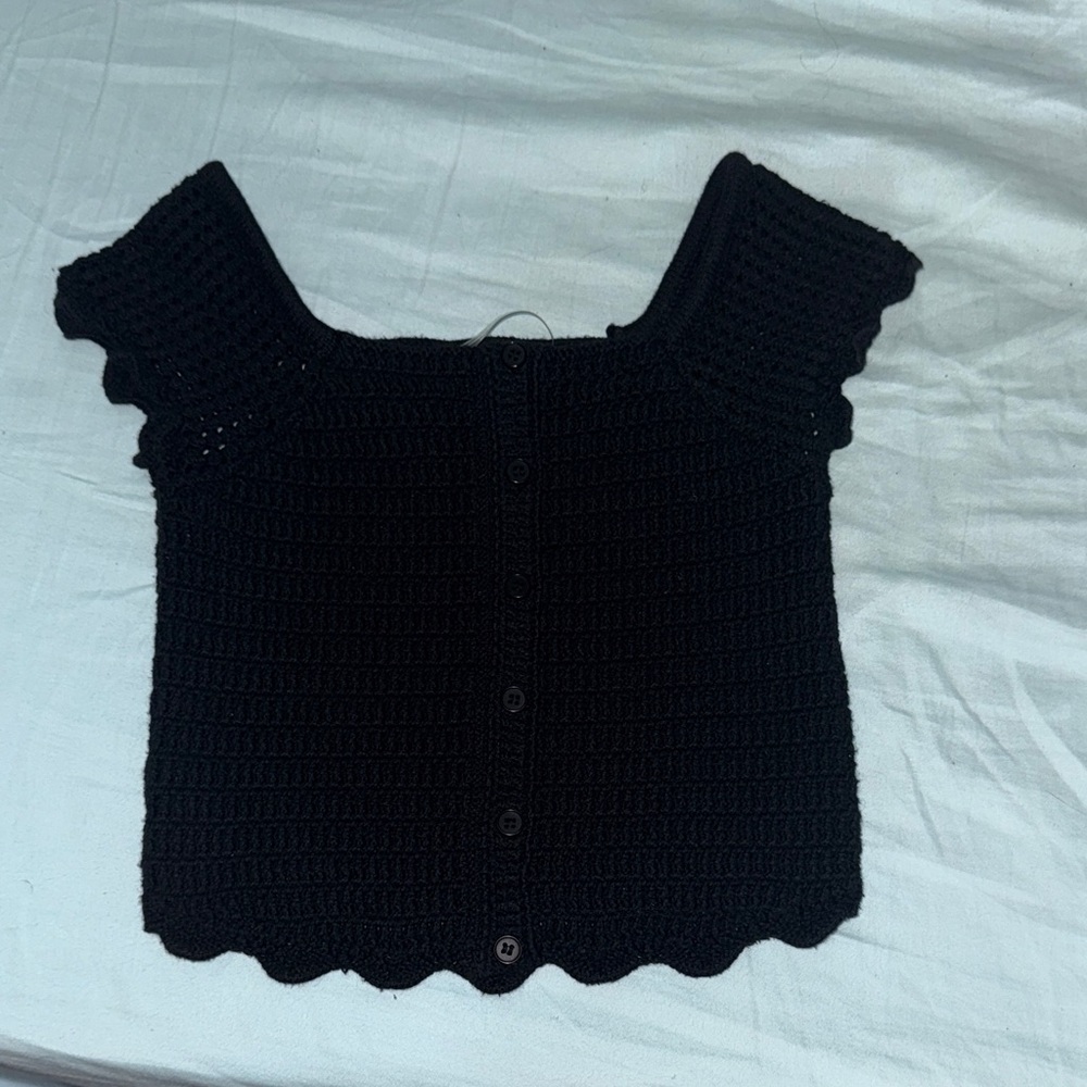 Full Tilt Black Crochet Button-Up Blouse